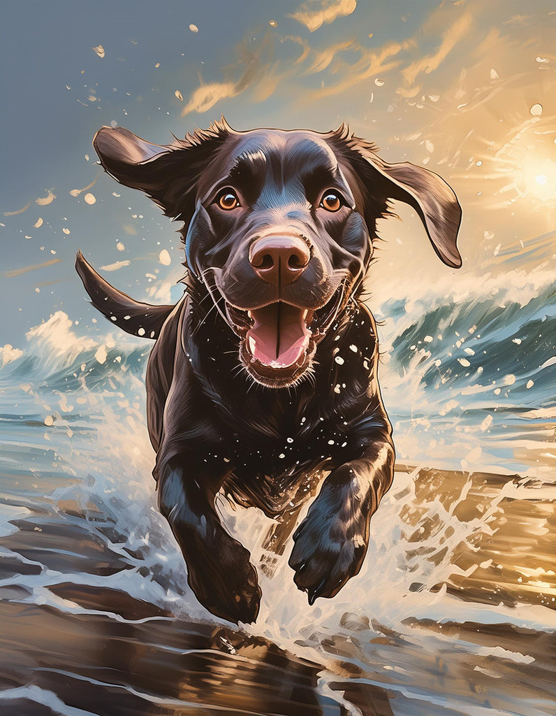 Diamond painting hond donkerbruine labrador golven 