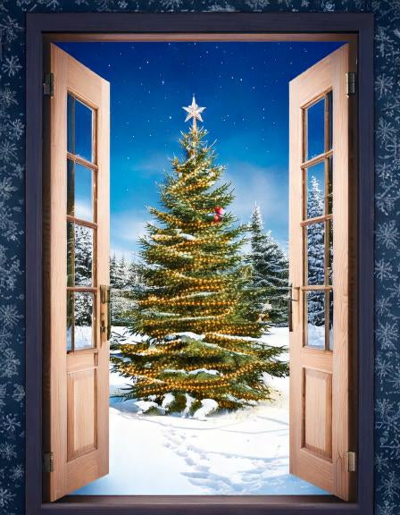 Diamond painting openslaande deuren met kerstboom