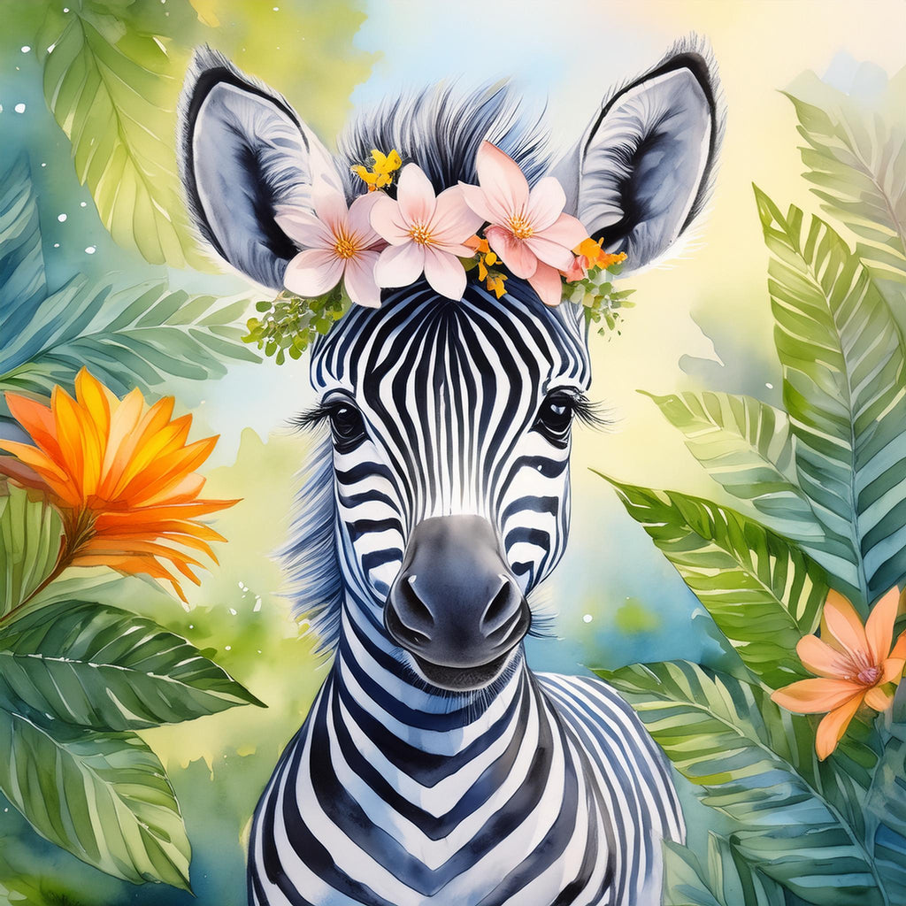 Diamond painting zebra met bloemenkrans