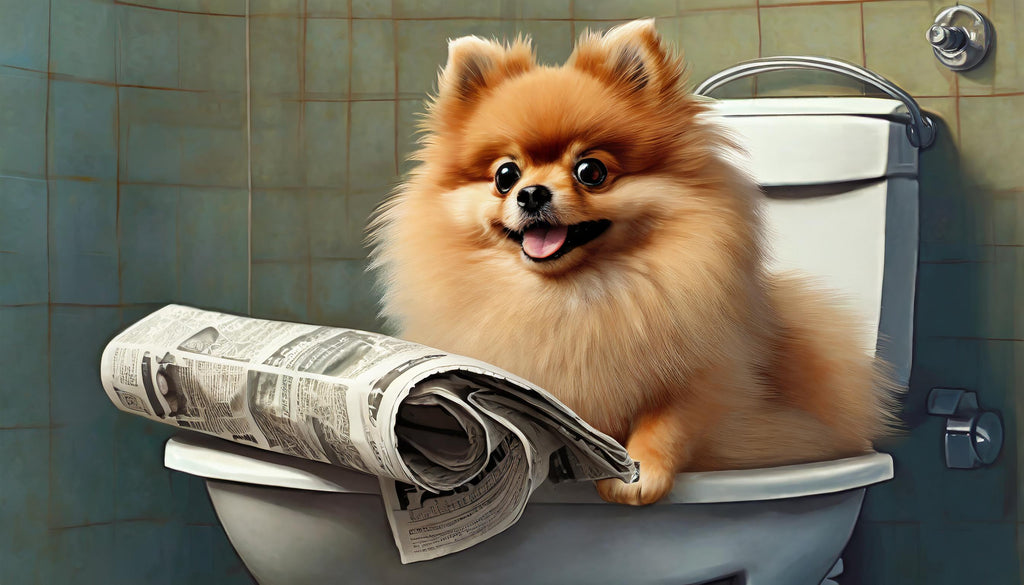 Diamond painting hond op de toilet leest krant 