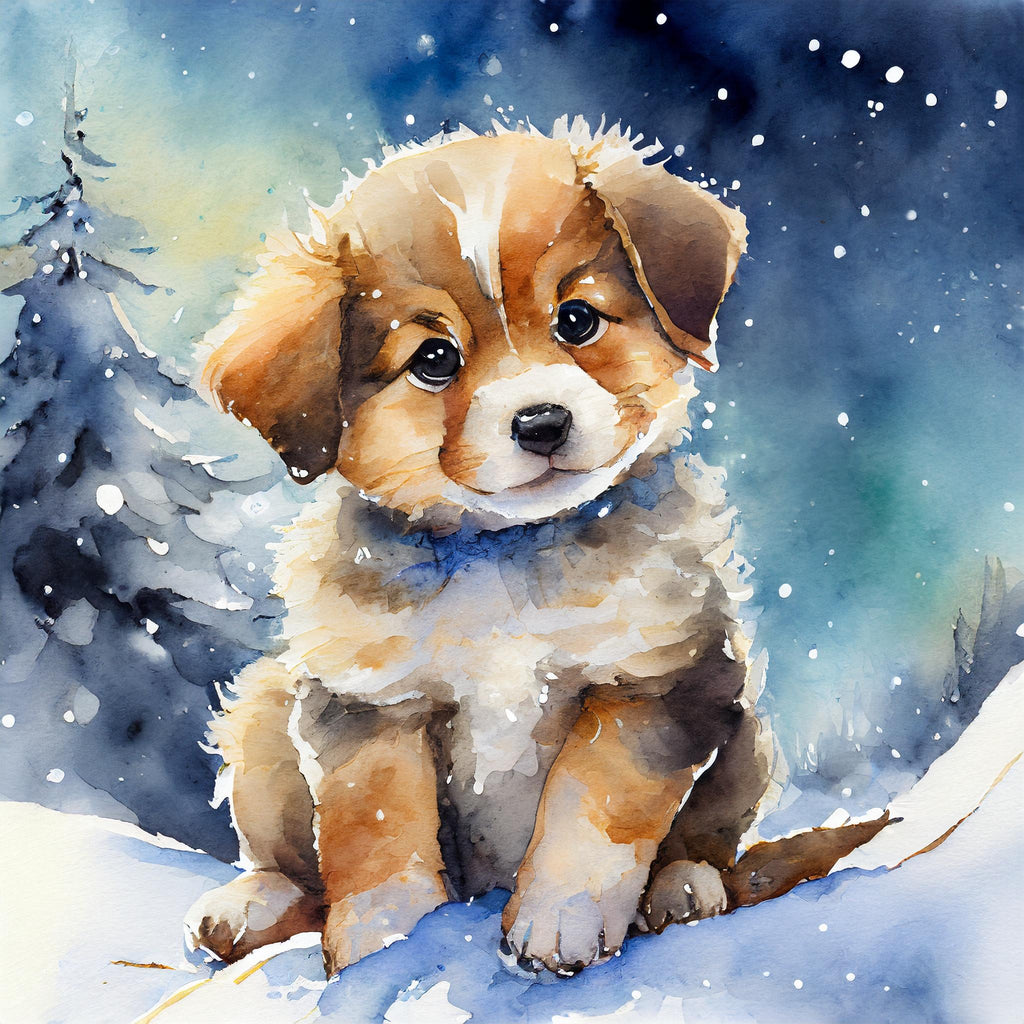 Diamond painting hond puppy waterverf winter 