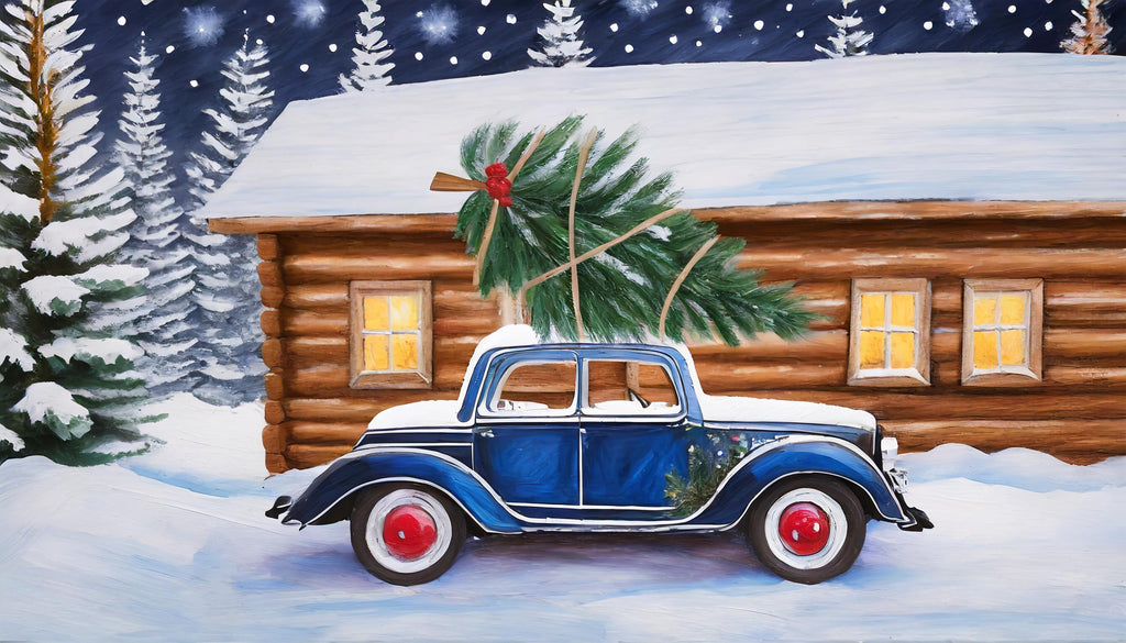 diamond painting oldtimer met kerstboom